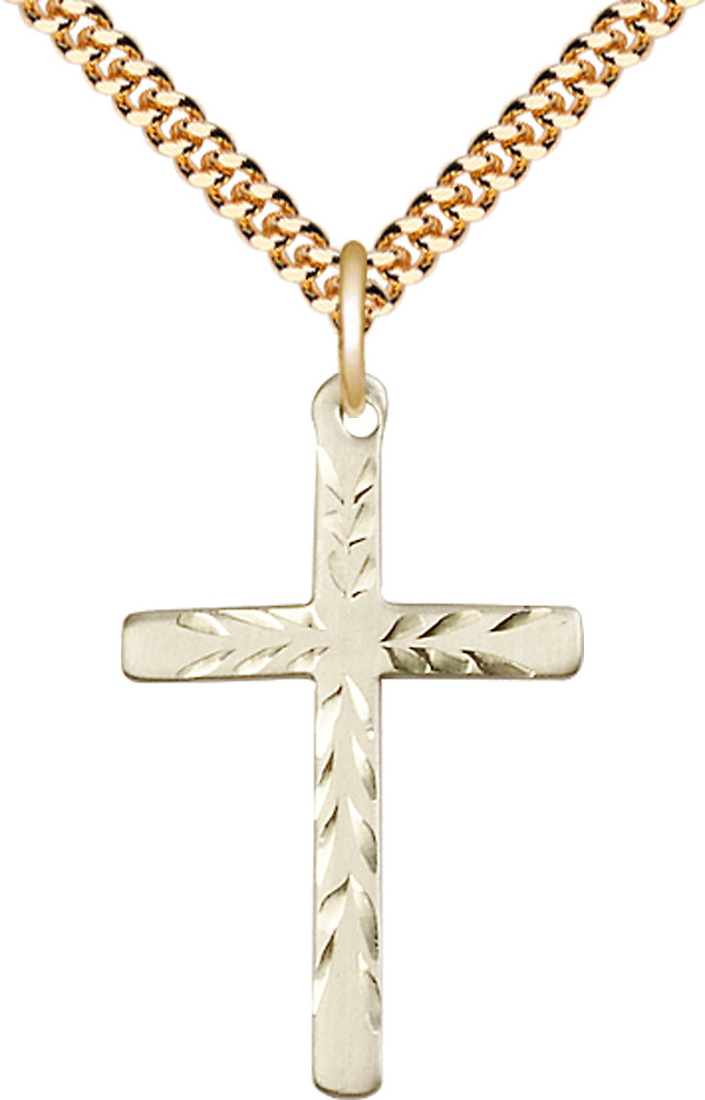 14kt Gold Filled Cross Pendant on a 24 inch Gold Plate Heavy Curb chain