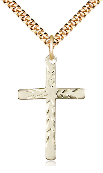 14kt Gold Filled Cross Pendant on a 24 inch Gold Plate Heavy Curb chain