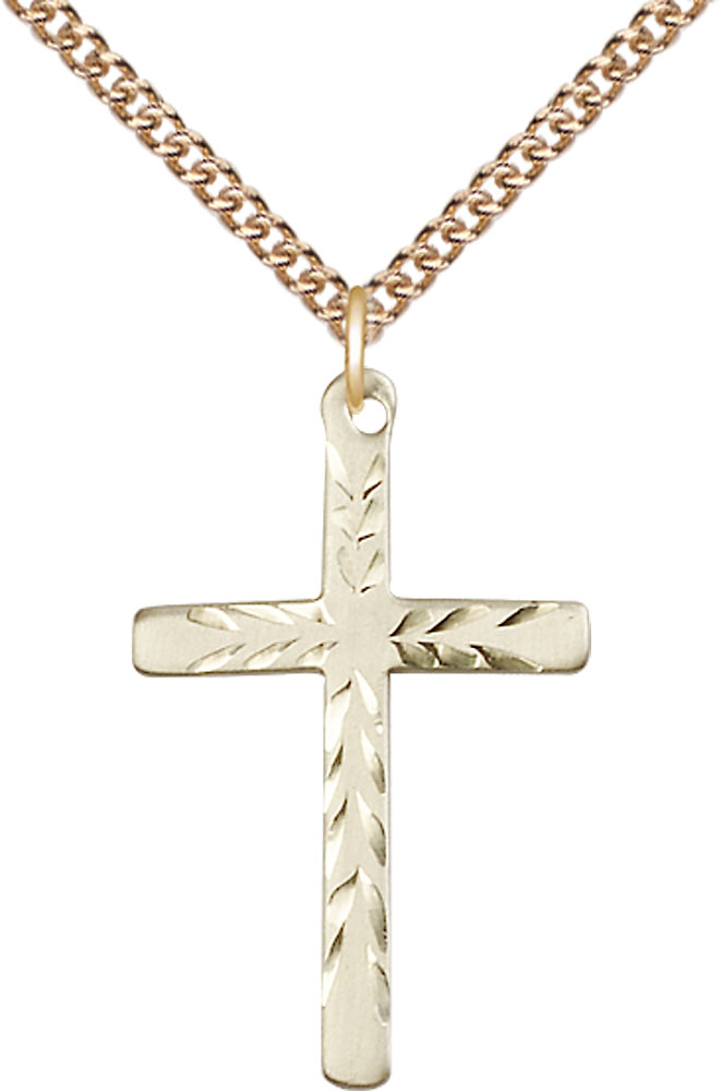 14kt Gold Filled Cross Pendant on a 24 inch Gold Filled Heavy Curb chain