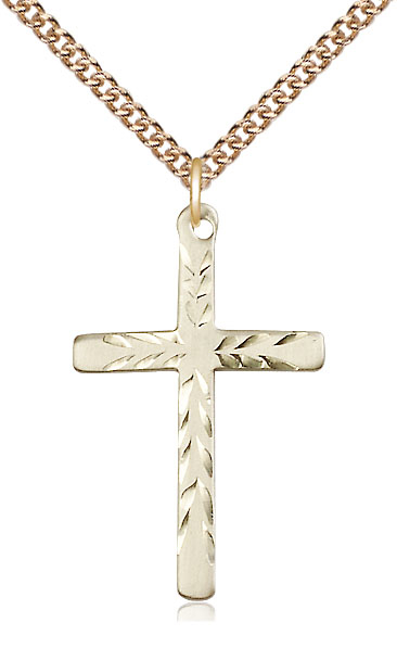 14kt Gold Filled Cross Pendant on a 24 inch Gold Filled Heavy Curb chain