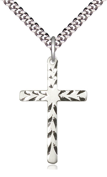 Sterling Silver Cross Pendant on a 24 inch Light Rhodium Heavy Curb chain