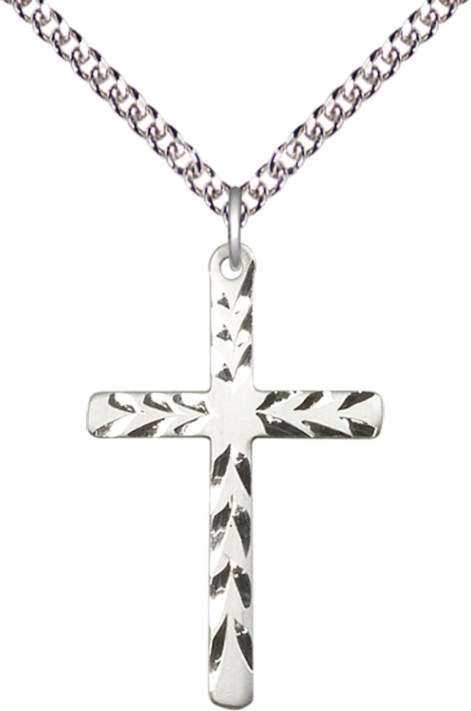 Sterling Silver Cross Pendant on a 24 inch Sterling Silver Heavy Curb chain