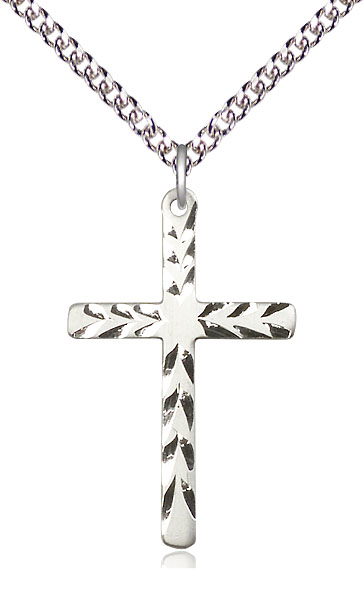 Sterling Silver Cross Pendant on a 24 inch Sterling Silver Heavy Curb chain