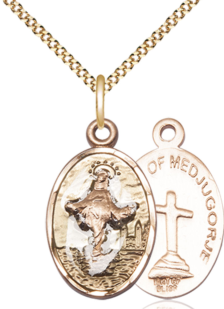 14kt Gold Filled Our Lady of Medugorje Pendant on a 18 inch Gold Plate Light Curb chain