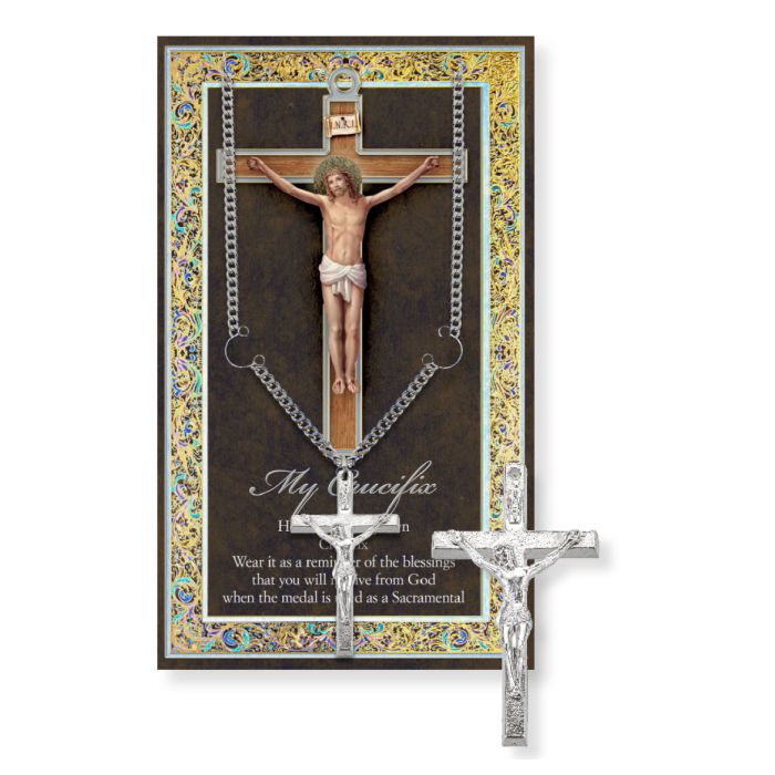 Crucifix Pewter Pendant Genuine Pewter Medal On A 24&quot; Chain With Biography And Picture Folder
