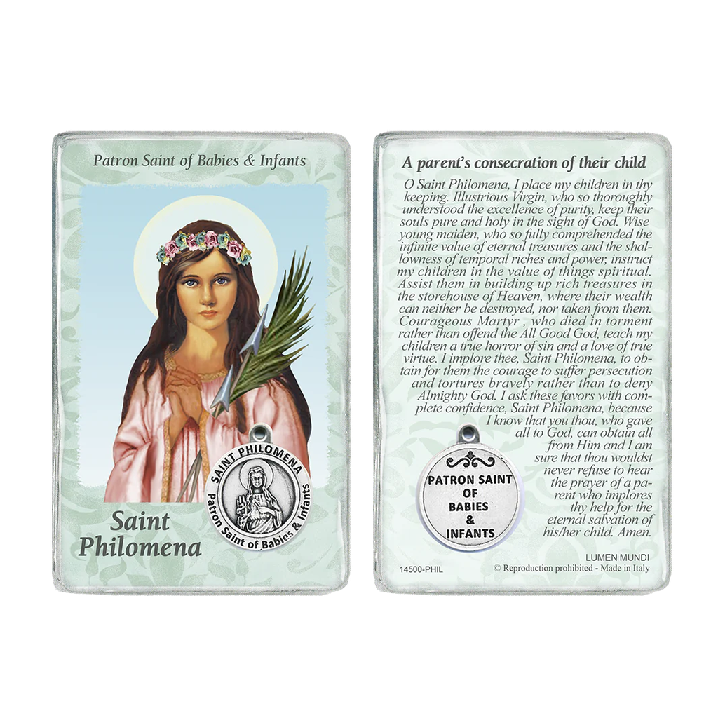 St. Philomena Prayer Card with Medal- Healing Saint for Babies &amp; Infants