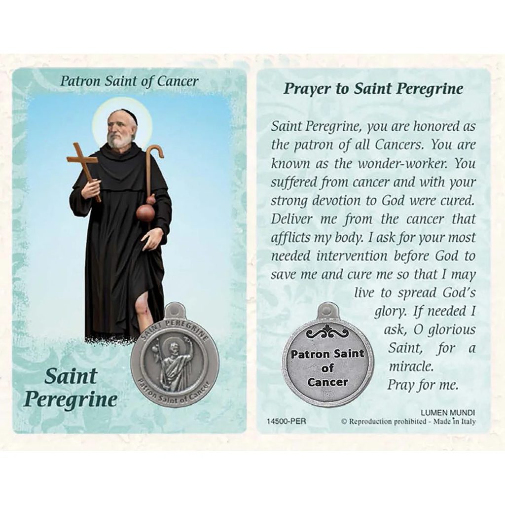 St. Peregrine Prayer Card with Medal - Healing Saint for Cancer