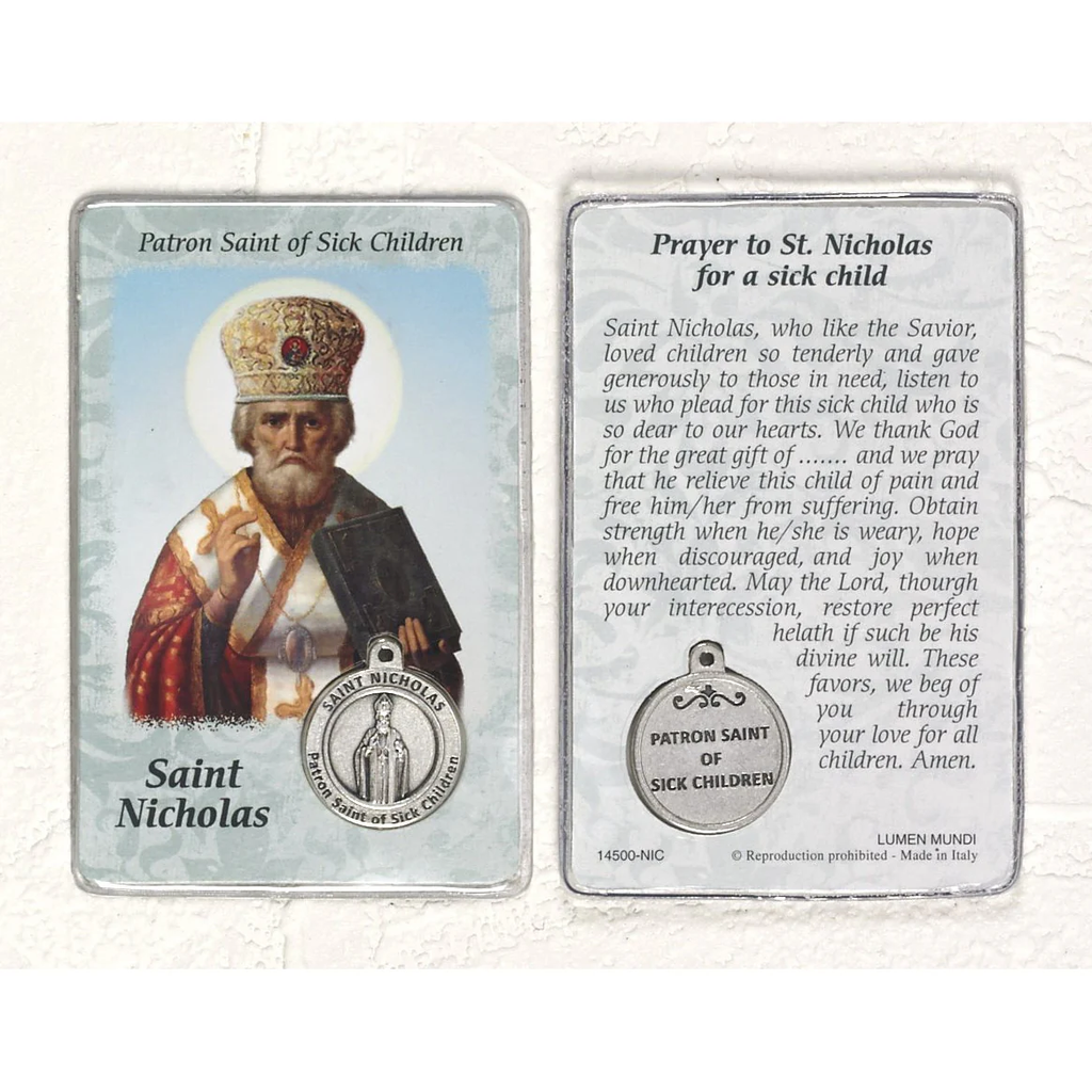 St. Nicholas Prayer Card with Medal - Healing Saint for Sick Children