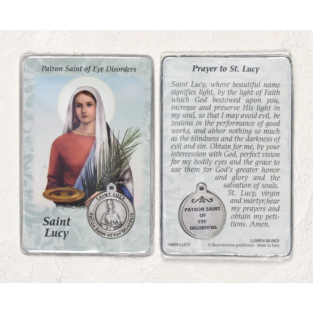 St. Lucy Prayer Card with Medal - Healing Saint for Eye Disorders