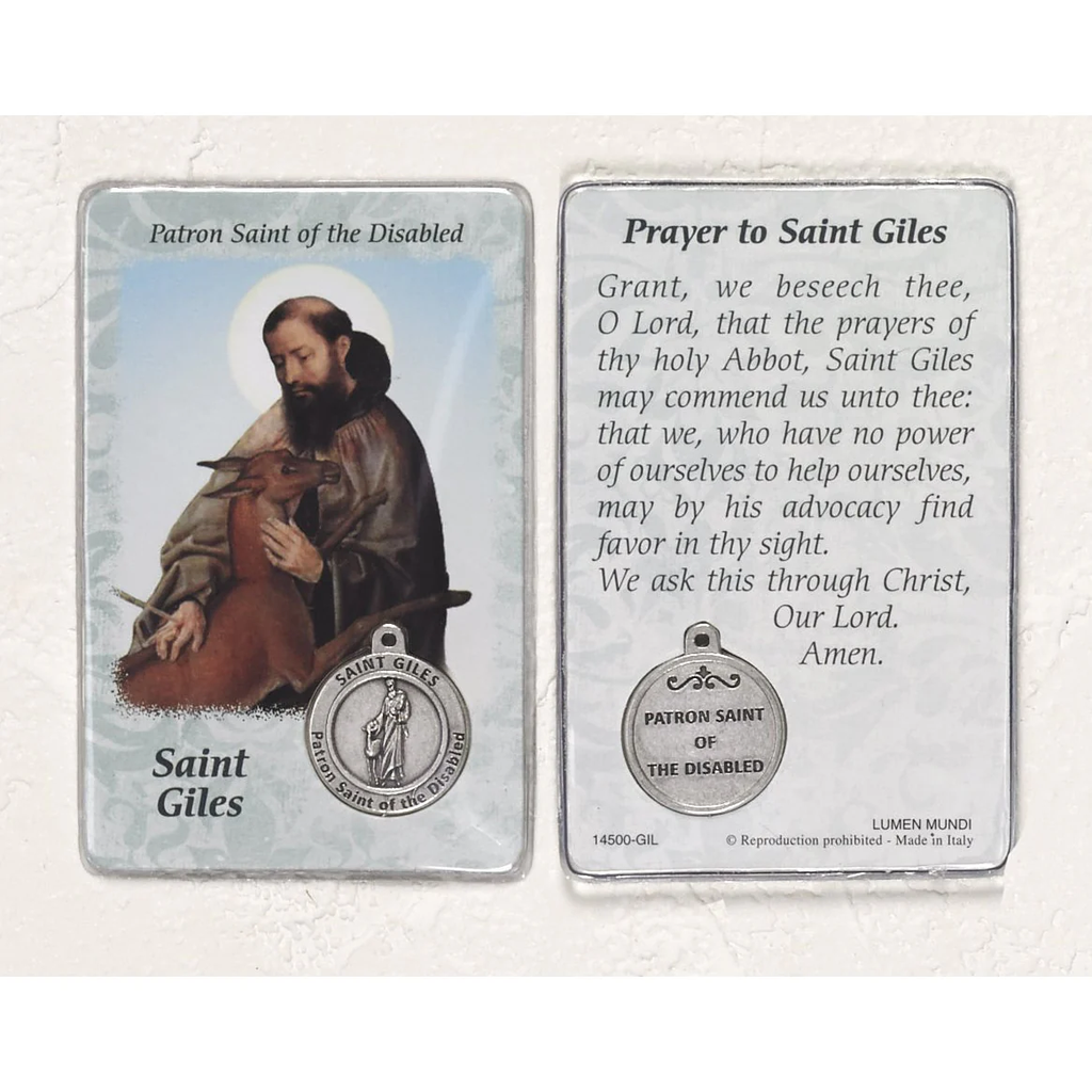 St. Giles Prayer Card with Medal - Healing Saint for Disability