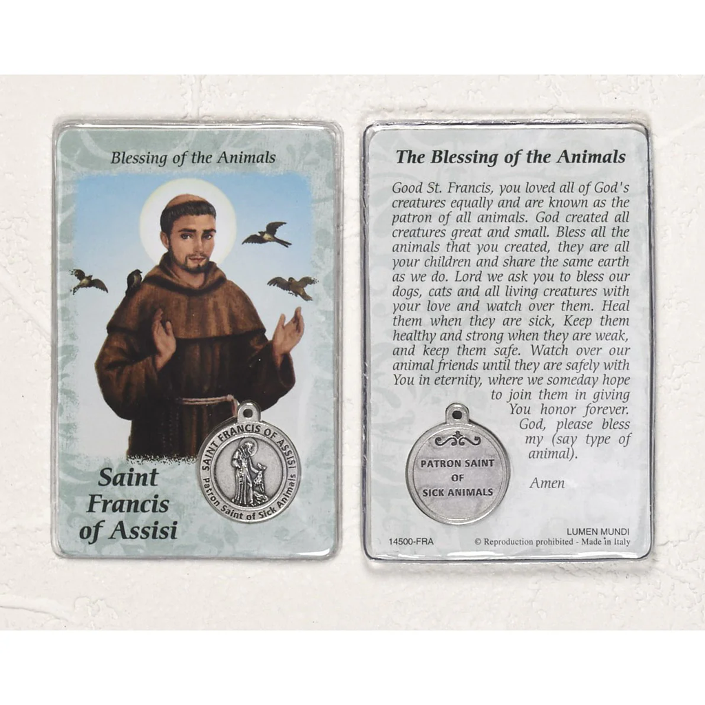 St. Francis Prayer Card with Medal - Healing Saint for Sick Animals