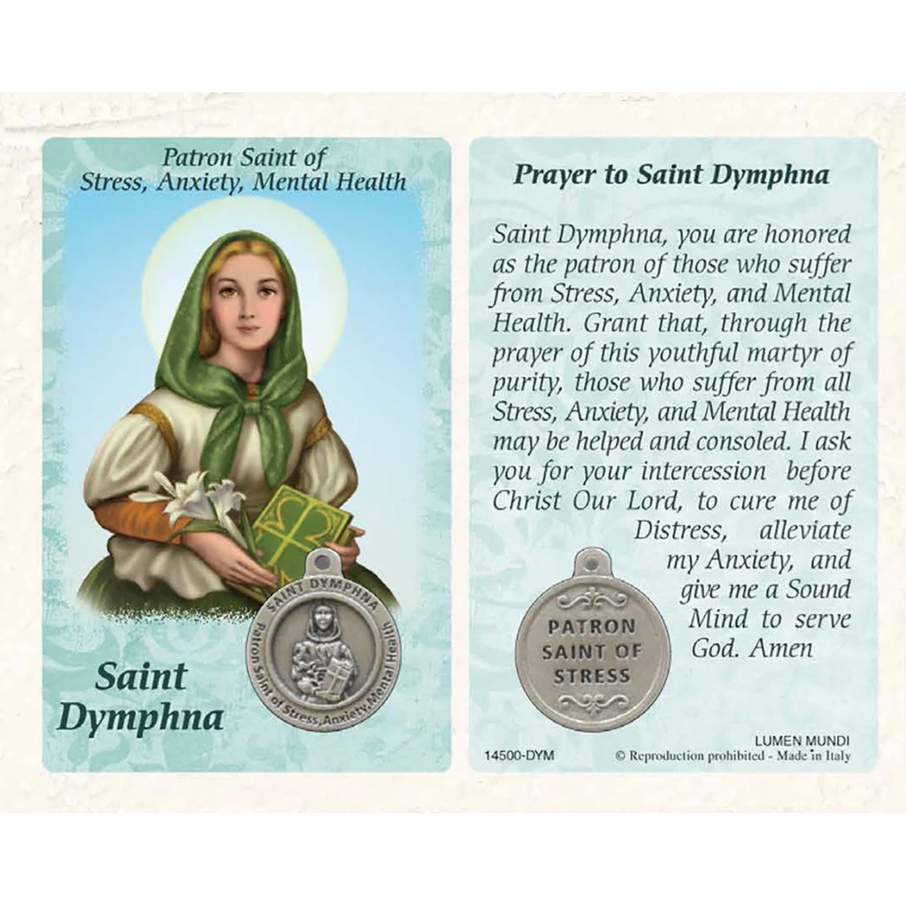 St. Dymphna Prayer Card with Medal - Healing Saint for Stress, Anxiety &amp; Mental Health