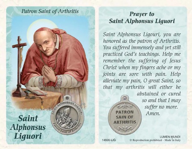St. Alphonsus Ligouri Prayer Card with Medal - Healing Saint for Arthritis