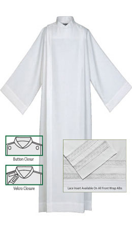 Cotton/Poly Front Wrap Alb with Inserts