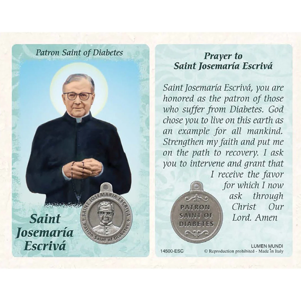 St. Josemaria Esceriva Prayer Card with Medal - Healing Saint for Diabetes