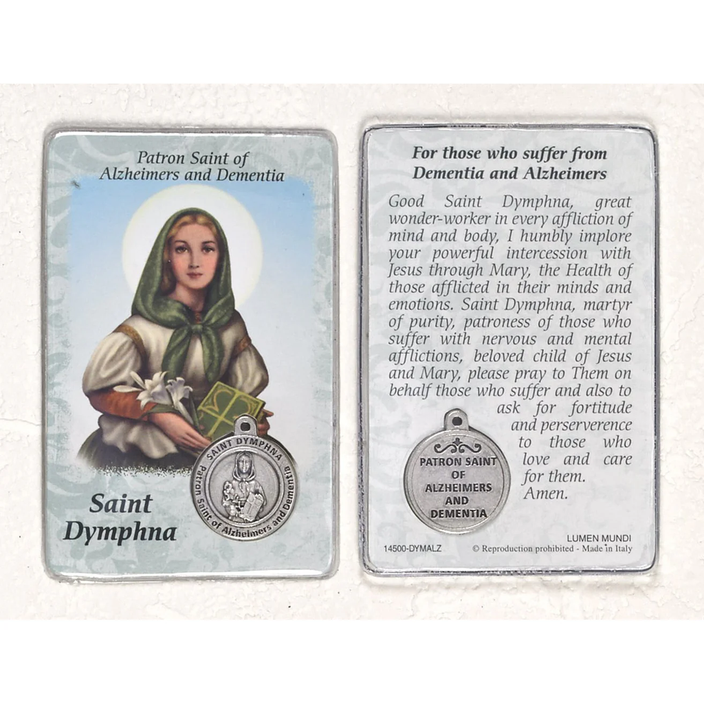 St. Dymphna Prayer Card with Medal - Healing Saint for Alzheimers &amp; Dementia