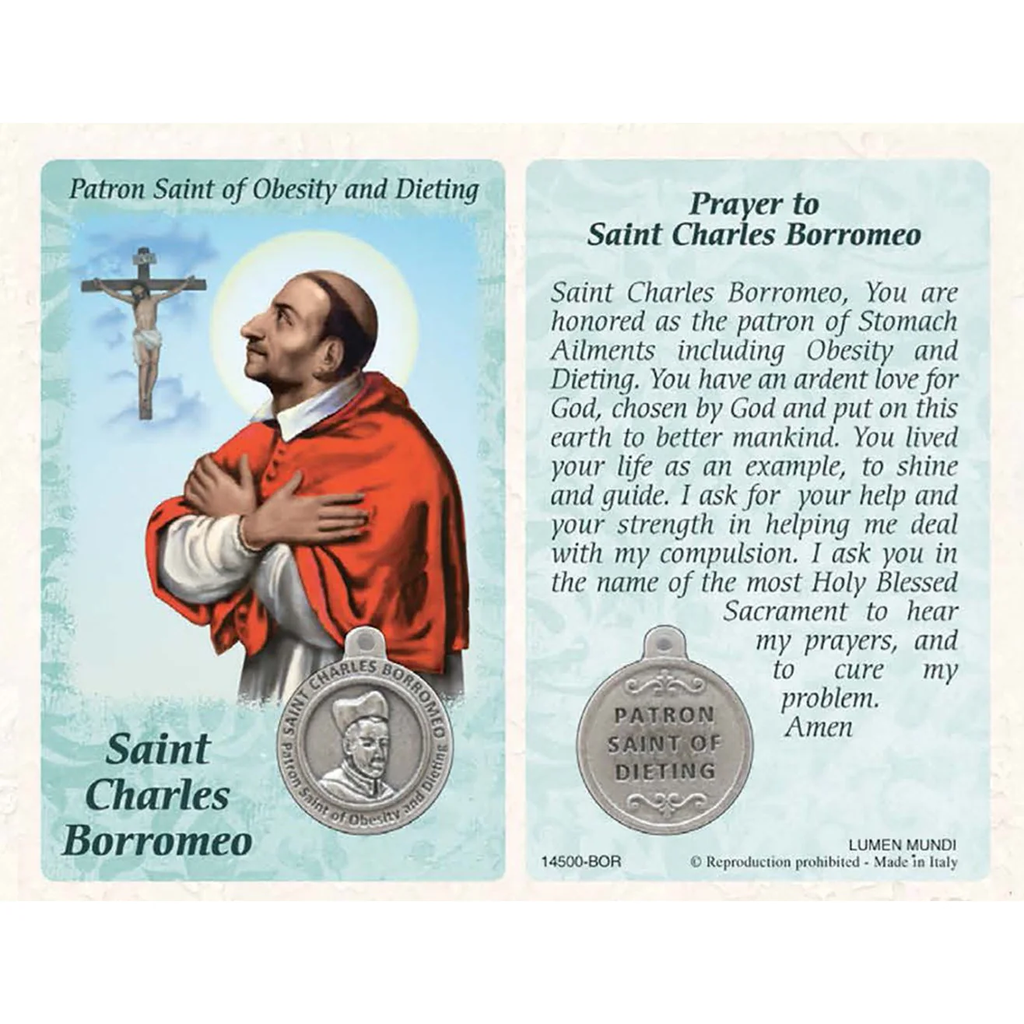 St. Charles Borromeo Prayer Card with Medal - Healing Saint for Obesity &amp; Dieting