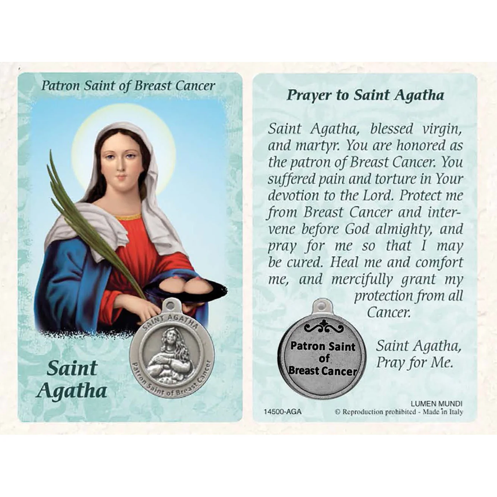 St. Agatha Prayer Card with Medal - Healing Saint for Breast Cancer