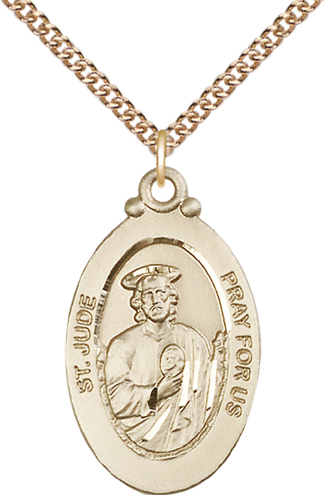 14kt Gold Filled Saint Jude Pendant on a 24 inch Gold Filled Heavy Curb chain