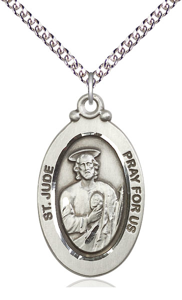 Sterling Silver Saint Jude Pendant on a 24 inch Sterling Silver Heavy Curb chain