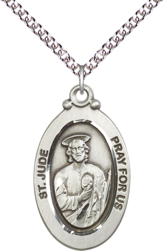 Sterling Silver Saint Jude Pendant on a 24 inch Sterling Silver Heavy Curb chain