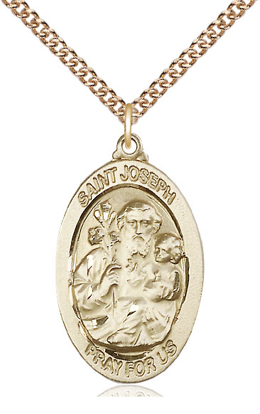 14kt Gold Filled Saint Joseph Pendant on a 24 inch Gold Filled Heavy Curb chain