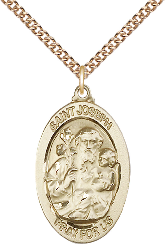 14kt Gold Filled Saint Joseph Pendant on a 24 inch Gold Filled Heavy Curb chain