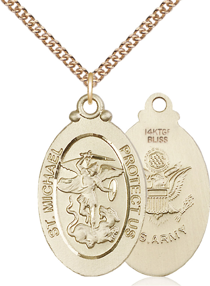 14kt Gold Filled Saint Michael Army Pendant on a 24 inch Gold Filled Heavy Curb chain