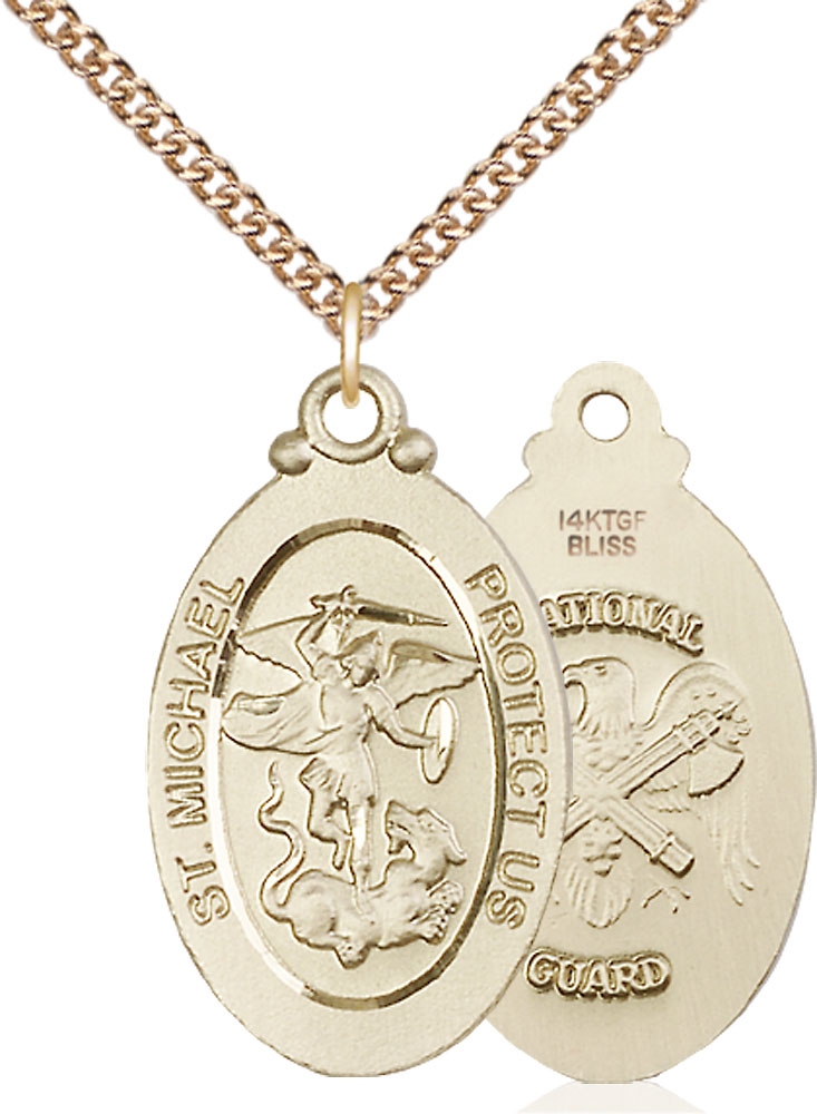 14kt Gold Filled Saint Michael National Guard Pendant on a 24 inch Gold Filled Heavy Curb chain