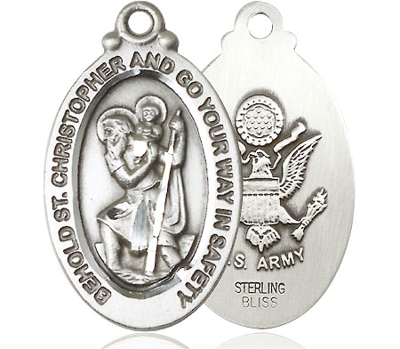 Sterling Silver Saint Christopher Army Medal