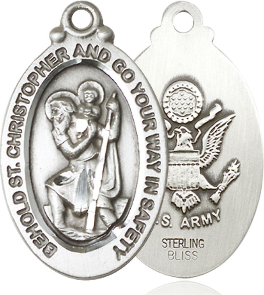 Sterling Silver Saint Christopher Army Medal