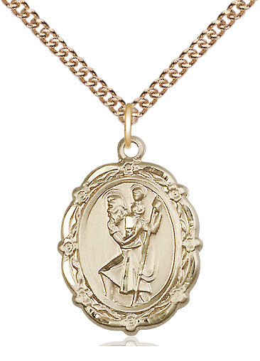 14kt Gold Filled Saint Christopher Pendant on a 24 inch Gold Filled Heavy Curb chain