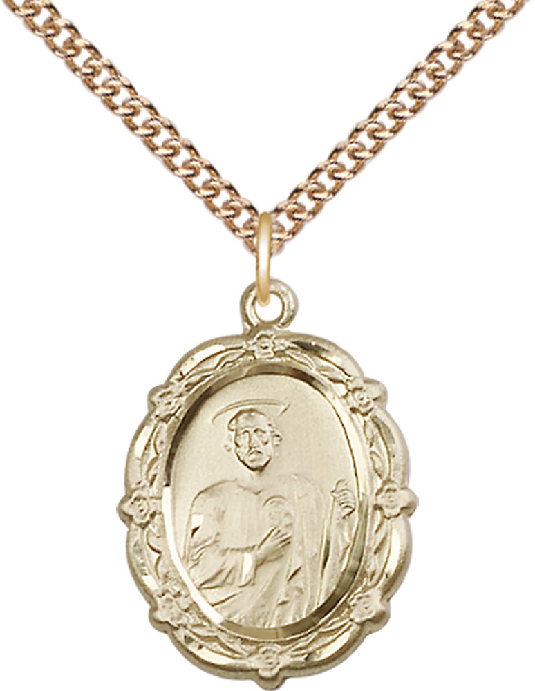 14kt Gold Filled Saint Jude Pendant on a 24 inch Gold Filled Heavy Curb chain