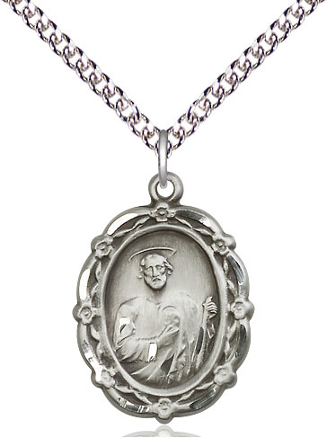 Sterling Silver Saint Jude Pendant on a 24 inch Sterling Silver Heavy Curb chain