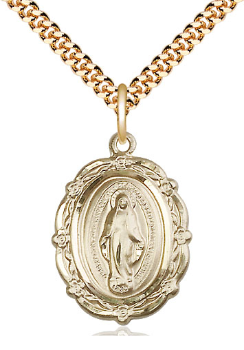 14kt Gold Filled Miraculous Pendant on a 24 inch Gold Plate Heavy Curb chain