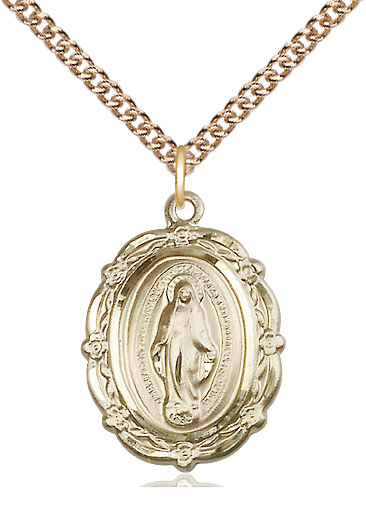 14kt Gold Filled Miraculous Pendant on a 24 inch Gold Filled Heavy Curb chain