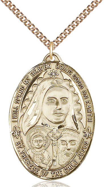 14kt Gold Filled Saint Therese of the Child of Jesus Pendant on a 24 inch Gold Filled Heavy Curb chain
