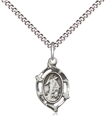 Sterling Silver Guardian Angel Pendant on a 18 inch Light Rhodium Light Curb chain