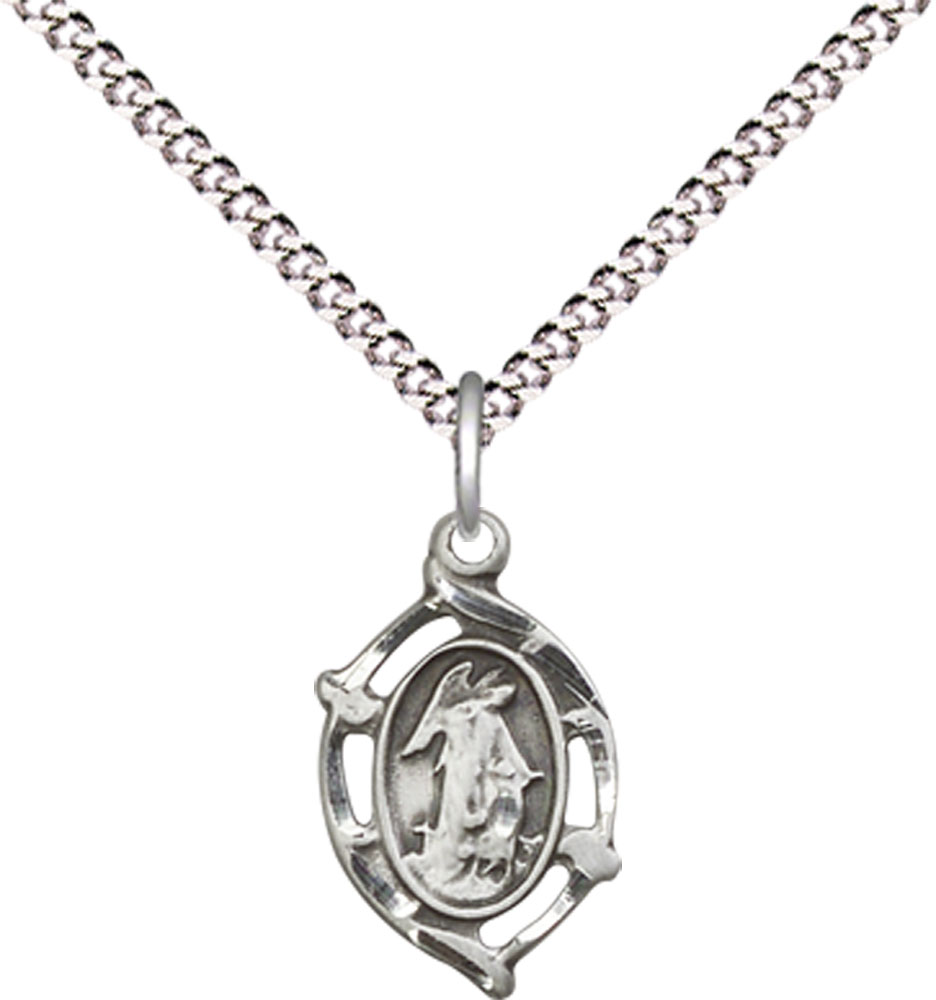 Sterling Silver Guardian Angel Pendant on a 18 inch Light Rhodium Light Curb chain