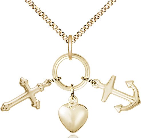 14kt Gold Filled Faith, Hope &amp; Charity Pendant on a 18 inch Gold Plate Light Curb chain