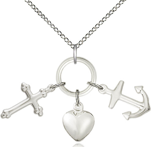 Sterling Silver Faith, Hope &amp; Charity Pendant on a 18 inch Sterling Silver Light Curb chain