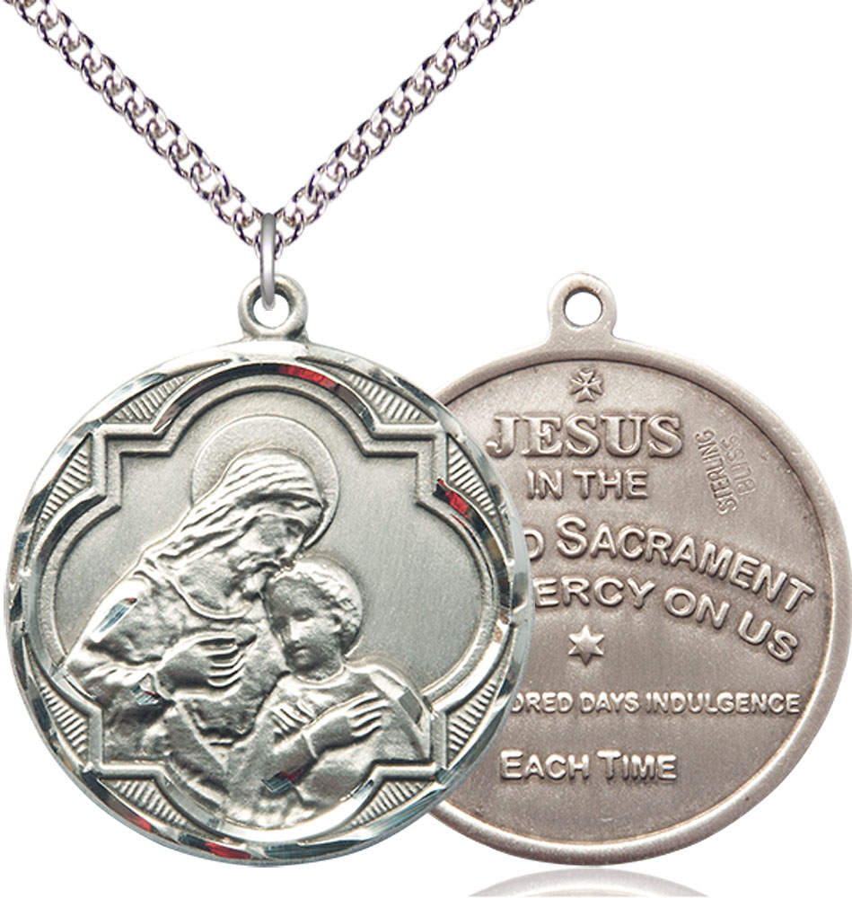 Sterling Silver Blessed Sacrament Pendant on a 24 inch Sterling Silver Heavy Curb chain