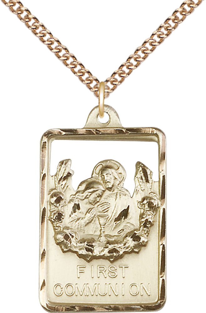 14kt Gold Filled Communion First Reconciliation Pendant on a 24 inch Gold Filled Heavy Curb chain