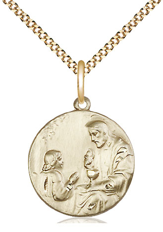 14kt Gold Filled Christ &amp; Child Pendant on a 18 inch Gold Plate Light Curb chain