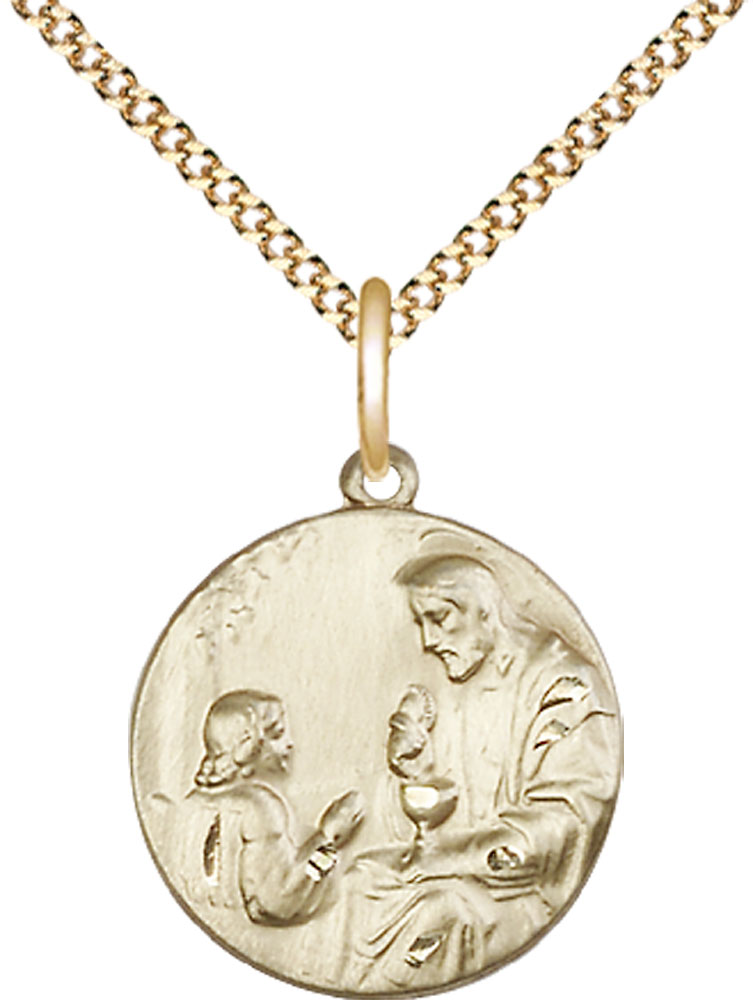 14kt Gold Filled Christ &amp; Child Pendant on a 18 inch Gold Plate Light Curb chain