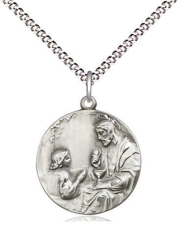 Sterling Silver Christ &amp; Child Pendant on a 18 inch Light Rhodium Light Curb chain