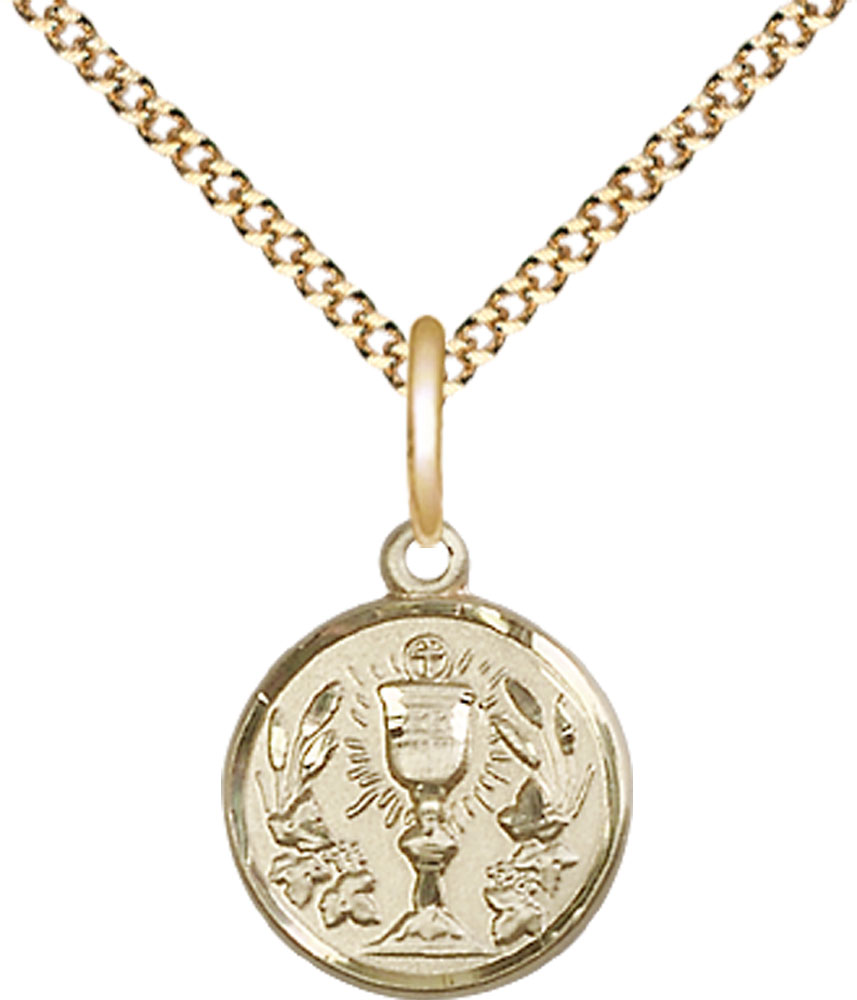 14kt Gold Filled Communion Chalice Pendant on a 18 inch Gold Plate Light Curb chain