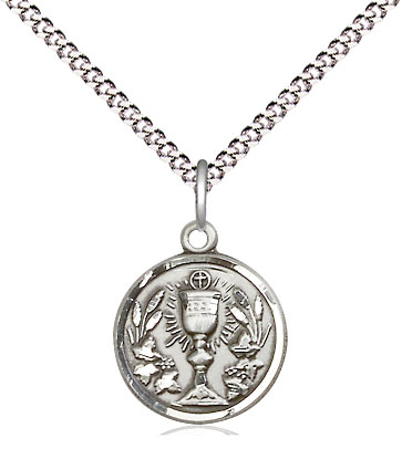 Sterling Silver Communion Chalice Pendant on a 18 inch Light Rhodium Light Curb chain