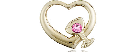 14kt Gold Filled Heart / Chalice Medal with a 3mm Rose Swarovski stone