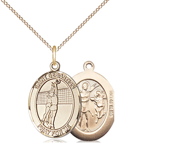 14kt Gold Filled Saint Sebastian Volleyball Pendant on a 18 inch Gold Filled Light Curb chain